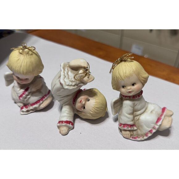 OCI Omnibus Angels lot of 3 porcelain ornaments vintage cherubs cute - Picture 1 of 7